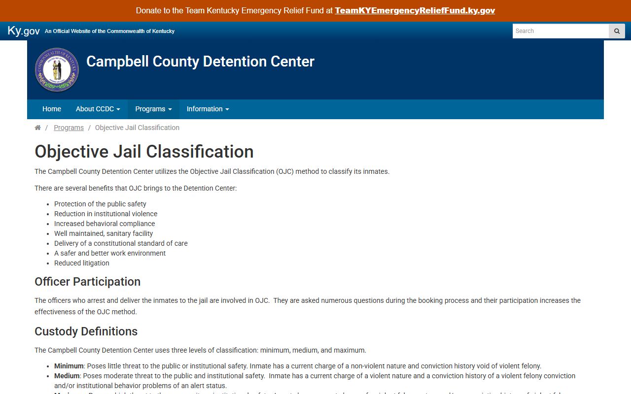 Campbell County inmate records objective jail classification definitions