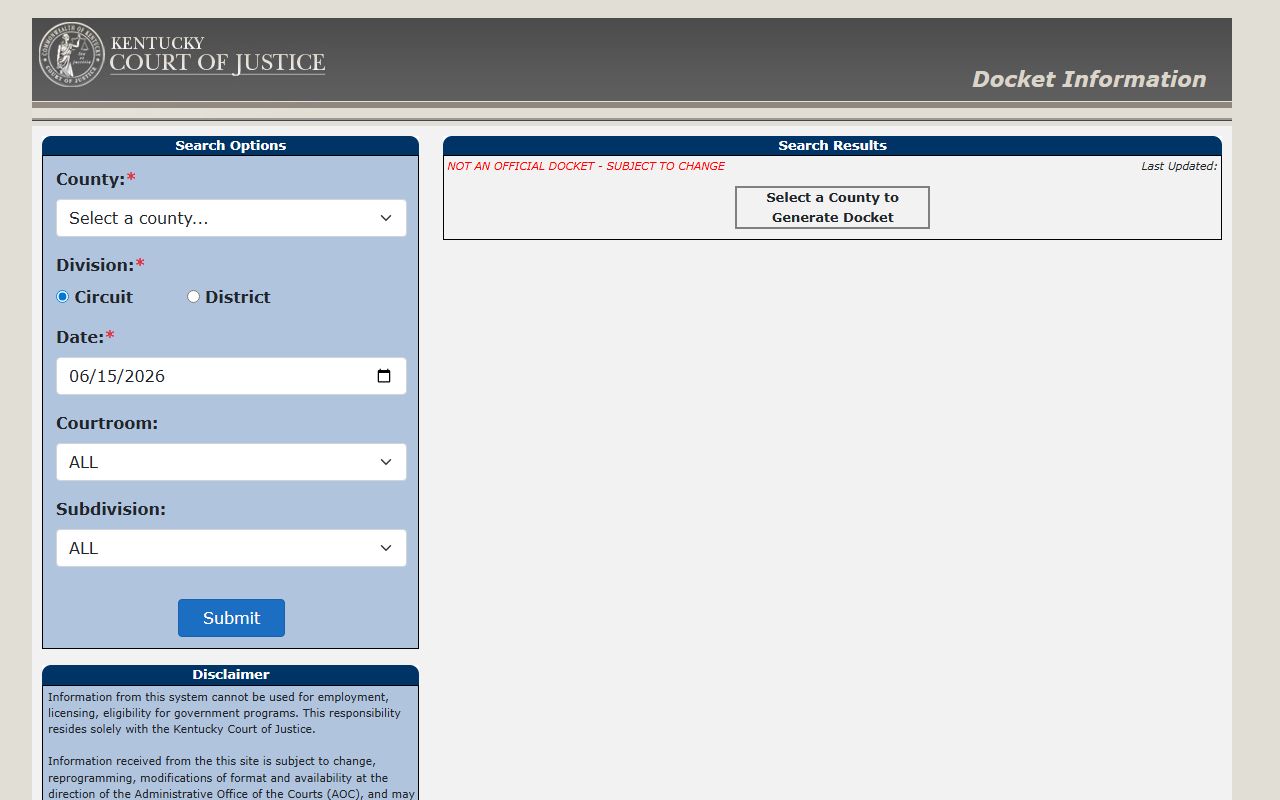 Campbell County court records after arrest Kentucky dockets search controls